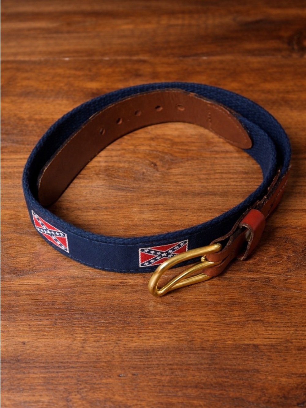 Boy’s Navy Blue Canvas Belt with Leather Trim Size 24